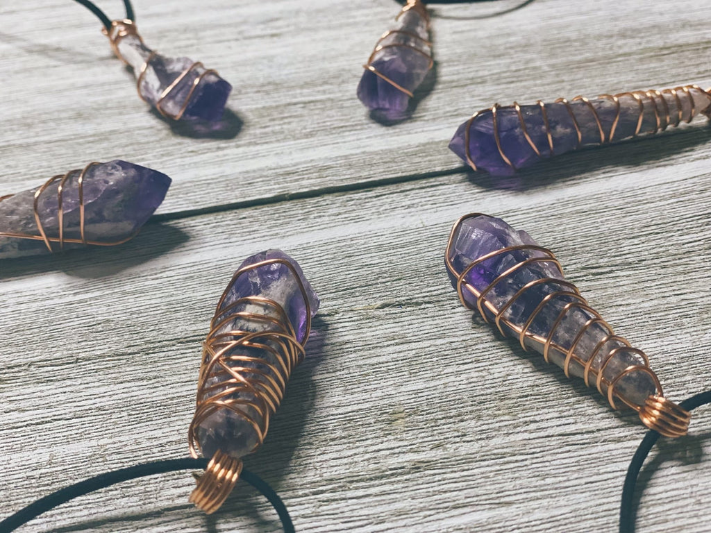 Amethyst Root Wire-Wrapped Necklace